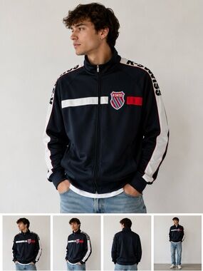 K-Swiss Navy Track Jacket with White & Red Accents